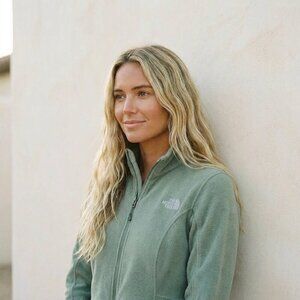 North Face Sage Green Fleece Zip Up Outdoor Athletic Jacket Medium sweater